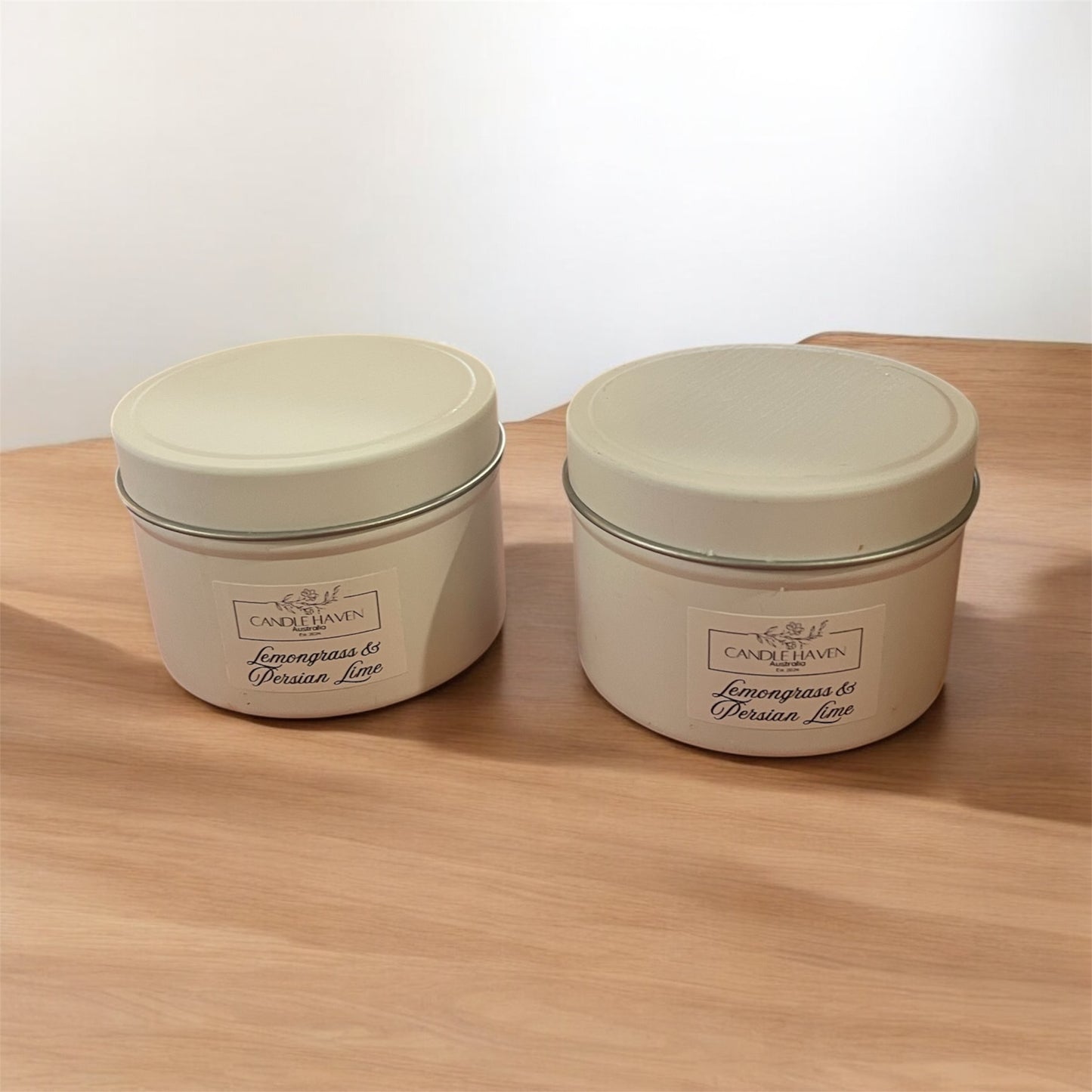 2x available - 120ML tin candles - Lemongrass & Persian lime - marked tins