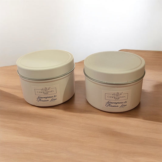 2x available - 120ML tin candles - Lemongrass & Persian lime - marked tins